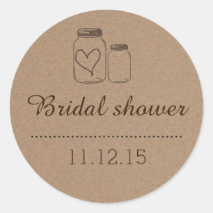 Rustic Mason Jar  Heart Bridal Shower Classic Round Sticker