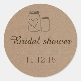 Rustic Mason Jar| Heart Bridal Shower Classic Round Sticker