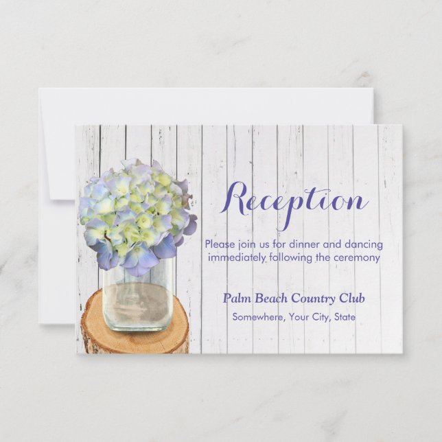 Rustic Mason Jar & Hydrangea Wedding Reception Invitation (Front)