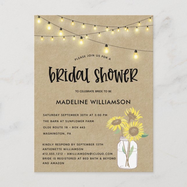 Rustic Mason Jar Kraft  Bridal Shower Invitation Postcard (Front)