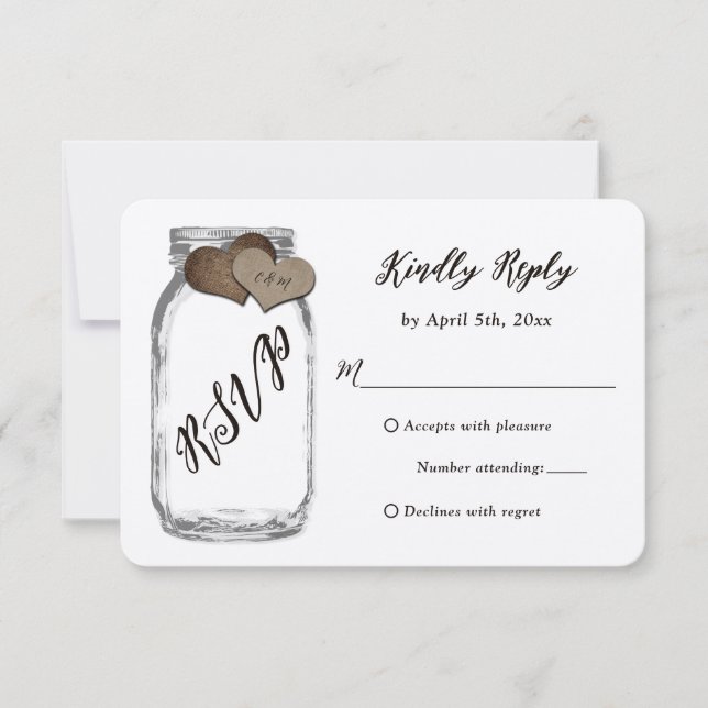 Rustic Mason Jar Kraft Paper Wedding RSVP (Front)