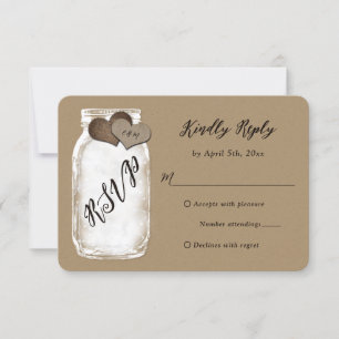 Rustic Mason Jar Kraft Paper Wedding RSVP