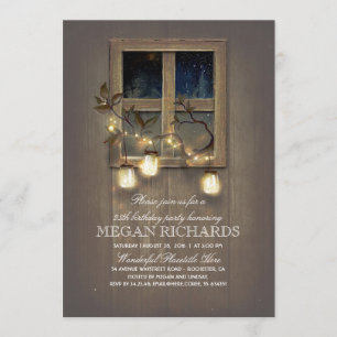 Rustic Mason Jar Lights Barn Birthday Party Invitation