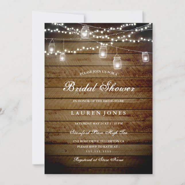 Rustic Mason Jar Lights Bridal Shower Invitation (Front)
