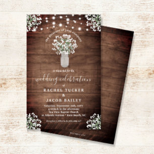 Rustic Mason Jar Lights Budget Wedding Invitation