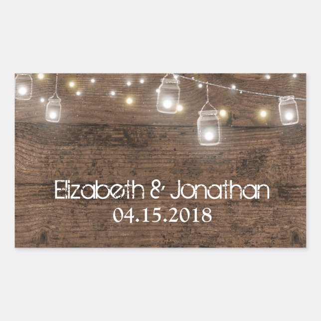 Rustic Mason Jar Lights Trendy Modern Rectangular Sticker (Front)