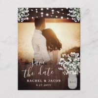 Rustic Mason Jar Lights Wedding Save the Date