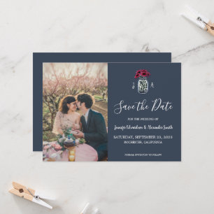 Rustic Mason jar monogram photo Save the Date Invitation