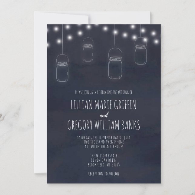 Rustic Mason Jar Navy Blue Wedding Invitation (Front)