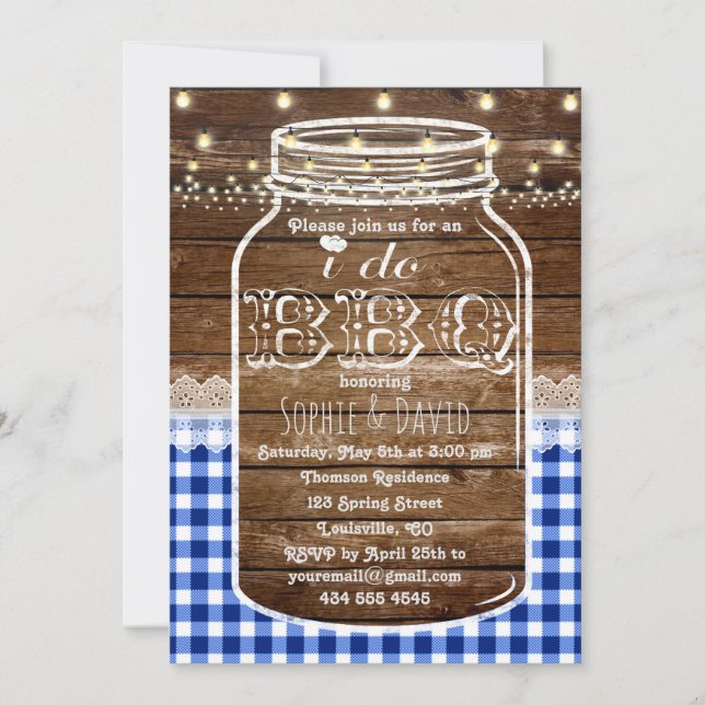 Rustic Mason Jar Old Wood I DO BBQ Invite (Front)