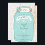 Rustic Mason Jar on Bark Illustrated Wedding Invitation<br><div class="desc">This rustic wedding invitation suite features a hand-drawn minty blue mason jar on a tree bark background. Hand-lettered type, the gingham pattern at the back and a tag attached with red & white bakers twine makes this a perfect choice for country theme weddings. Colours can be customised to suit your...</div>