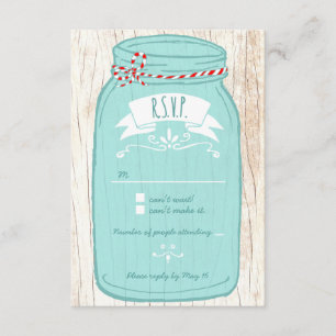 Rustic Mason Jar on Bark Illustrated Wedding RSVP Card