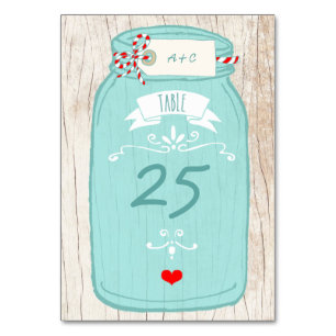 Rustic Mason Jar on Birch Bark Illustrated Wedding Table Number
