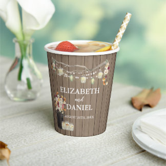 Rustic Mason Jar Personalised Bridal Shower Paper  Paper Cups
