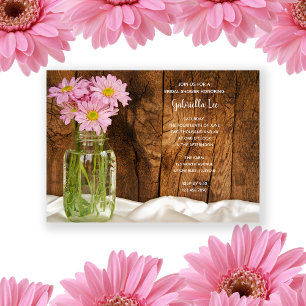 Rustic Mason Jar Pink Daisies Barn Bridal Shower Invitation