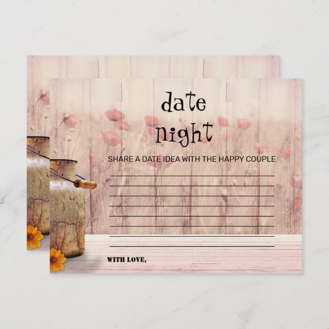 Rustic Mason Jar Pink Floral Date Night Card (Front/Back)