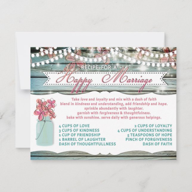 Rustic Mason Jar Recipe for a Great Marriage Card (Front)