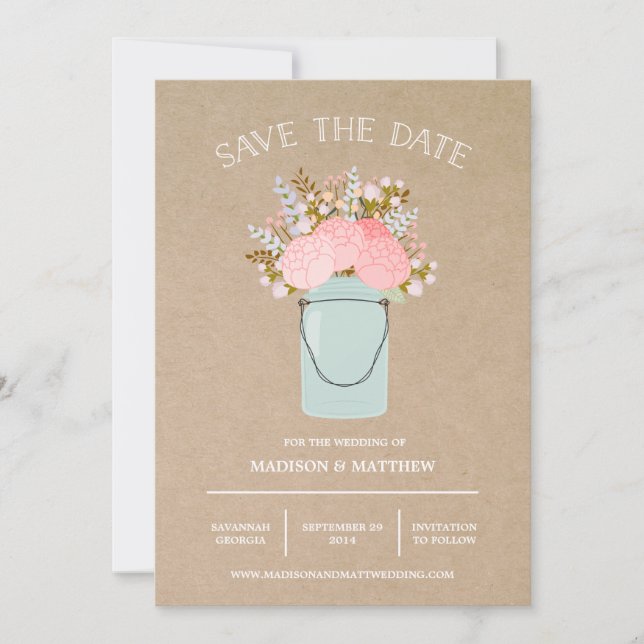 Rustic Mason Jar | Save the Date Announcement (Front)