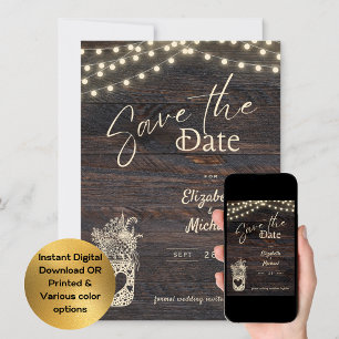 Rustic Mason Jar Save the Date Digital and Printed Invitation