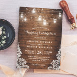 Rustic Mason Jar String Light Lace Country Wedding Invitation<br><div class="desc">Create the perfect rustic wedding invitation with our Rustic Mason Jar String Light Lace Country Wedding Invitation. The combination of the mason jar, string lights, and lace details create a romantic and vintage feel that is perfect for a country wedding. Use Zazzle's design tool to customise the template, adding your...</div>