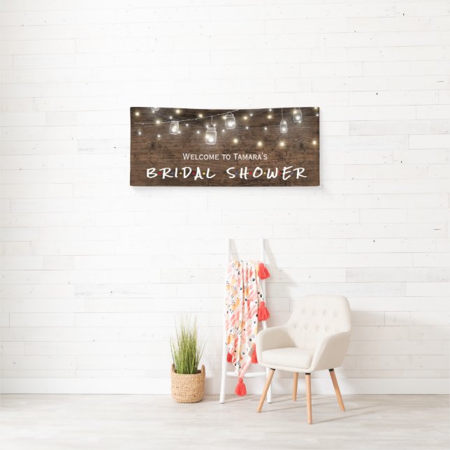 Rustic Mason Jar String Lights Bridal Shower Banne Banner (Insitu)
