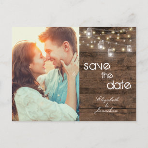 Rustic Mason Jar String Lights Photo ZZ Announcement Postcard