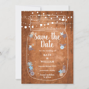 Rustic Mason Jar String Lights Save the Date Invitation