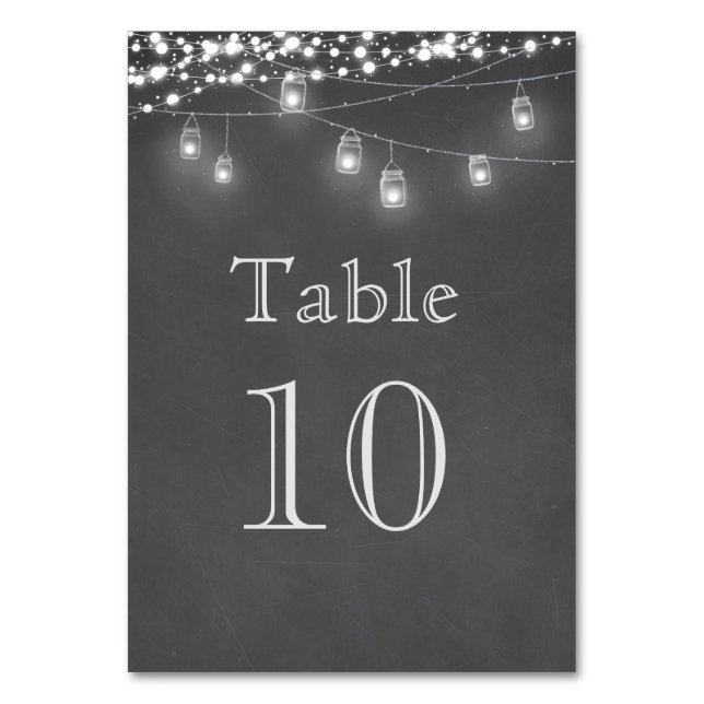 Rustic Mason Jar String Lights Table Number (Front)