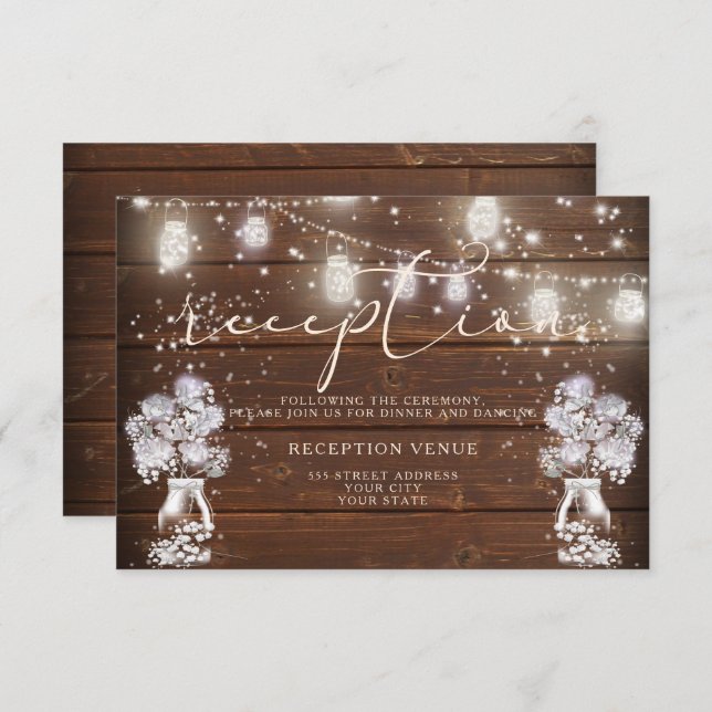 Rustic Mason Jar String Lights theBarefootBride™ Invitation (Front/Back)