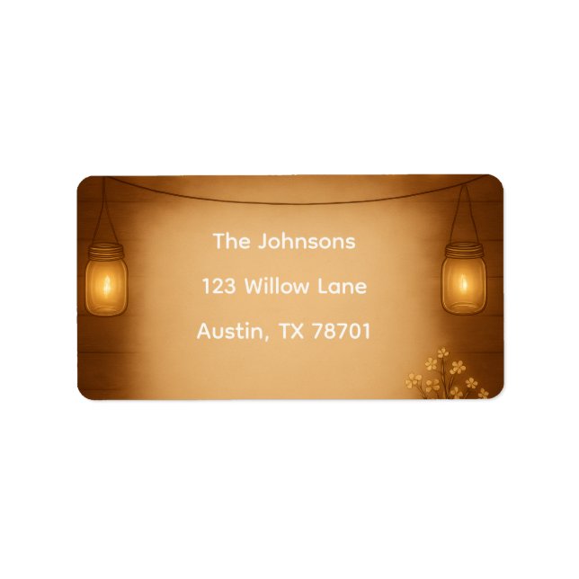 Rustic Mason Jar & String Lights Wedding Address Label (Front)