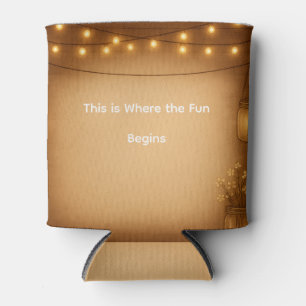 Rustic Mason Jar & String Lights Wedding Can Coole Can Cooler