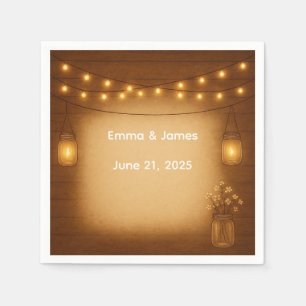 Rustic Mason Jar & String Lights Wedding Napkins