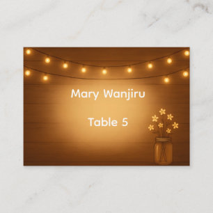 Rustic Mason Jar & String Lights Wedding Place Card