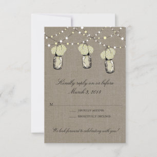 Rustic Mason Jar String of Lights RSVP Card