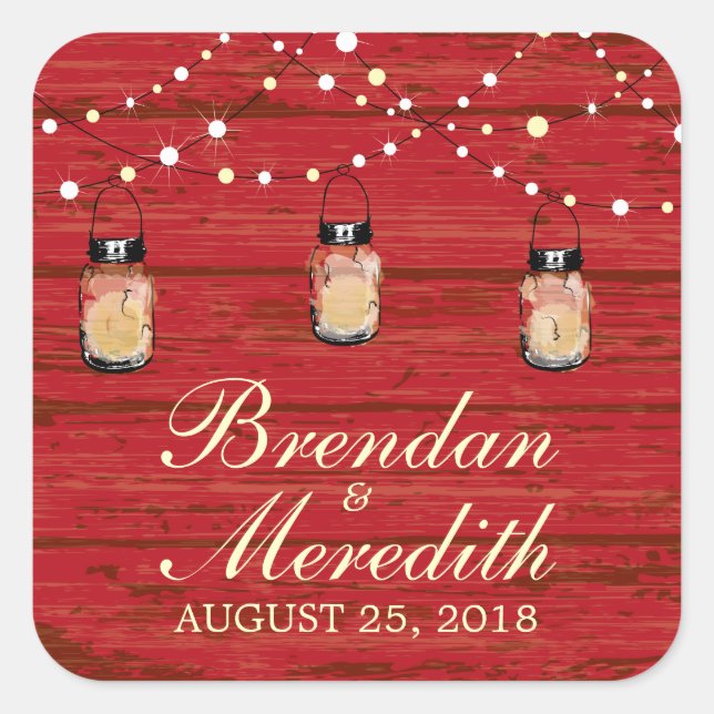 Rustic Mason Jar String of Lights Square Sticker (Front)