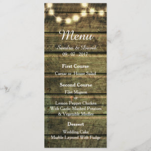 Rustic Mason Jar  String of Lights Wedding Menu