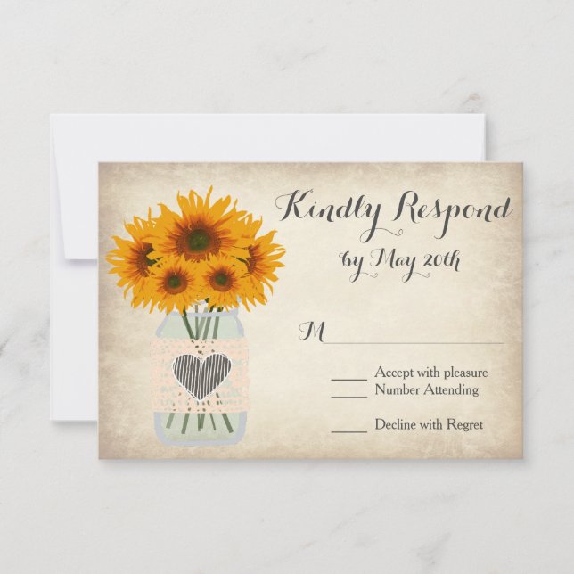 Rustic Mason Jar Sunflower RSVP Cards (Front)