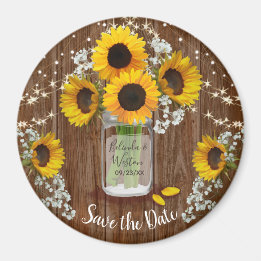 Rustic Mason Jar Sunflower Save the Date Wedding Magnet