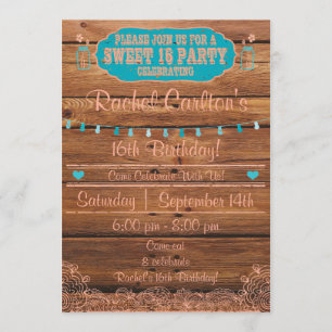 Rustic Mason Jar Sweet 16 Birthday Invitation Teal