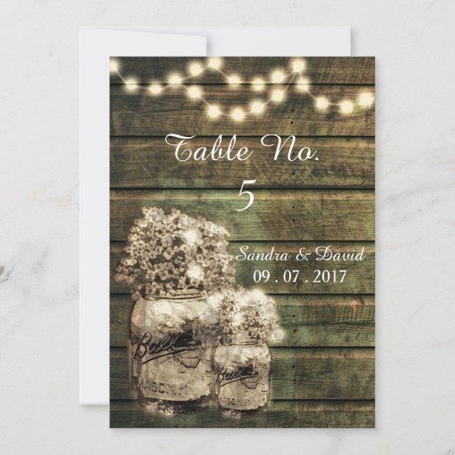 Rustic Mason Jar  Table Numbers (Front)