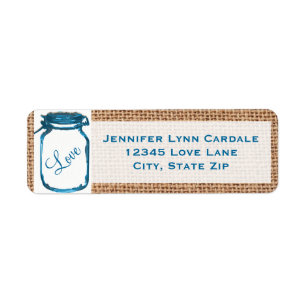 Rustic Mason Jar Teal Burlap Wedding Address Label