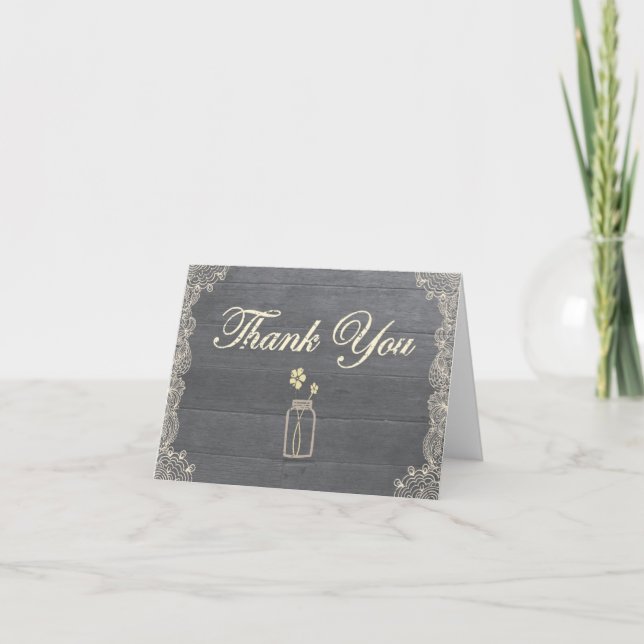 Rustic Mason Jar Thank you note cards (Front)