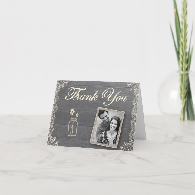 Rustic Mason Jar Thank you note cards (Front)
