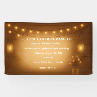 Rustic Mason Jar Wedding Banner with String Lights