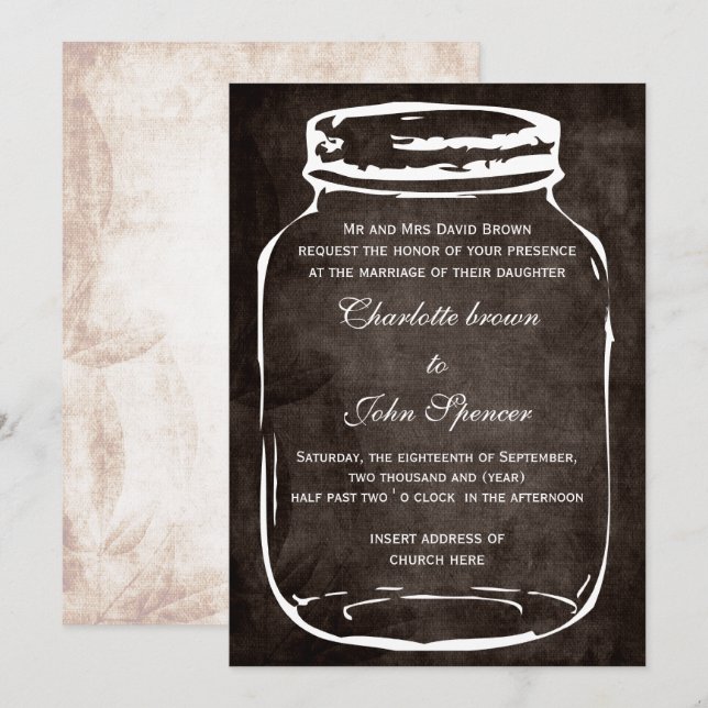 rustic mason jar wedding invites (Front/Back)