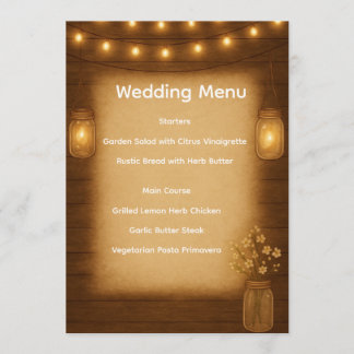 Rustic Mason Jar Wedding Menu Card