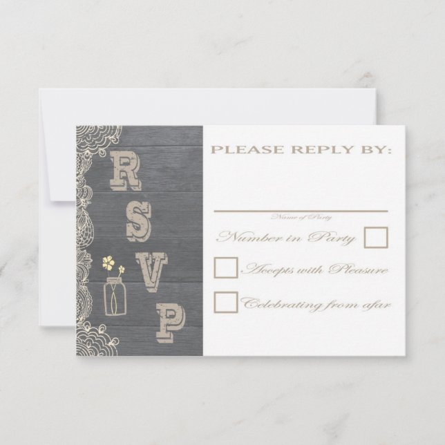 Rustic Mason Jar Wedding RSVP cards (Front)