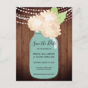 Rustic Mason Jar Wedding Save the Date Postcard