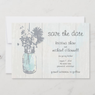 Rustic Mason Jar & Wildflowers Save the Date