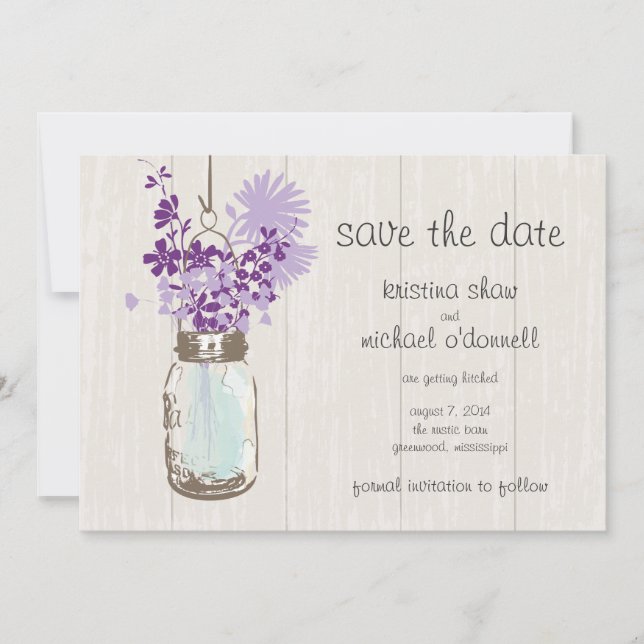Rustic Mason Jar & Wildflowers Save the Date (Front)